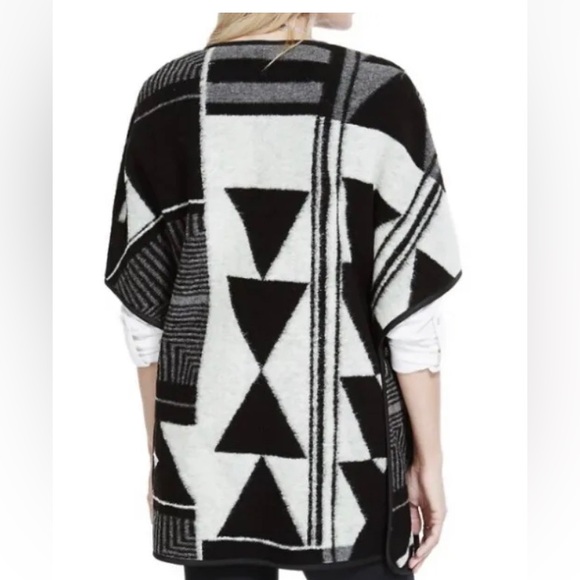 M&S INDIGO SPRING BNWOTBlack Grey Cream Cape Wrap Poncho Open-Sleeve Coat Jacket - Picture 2 of 11